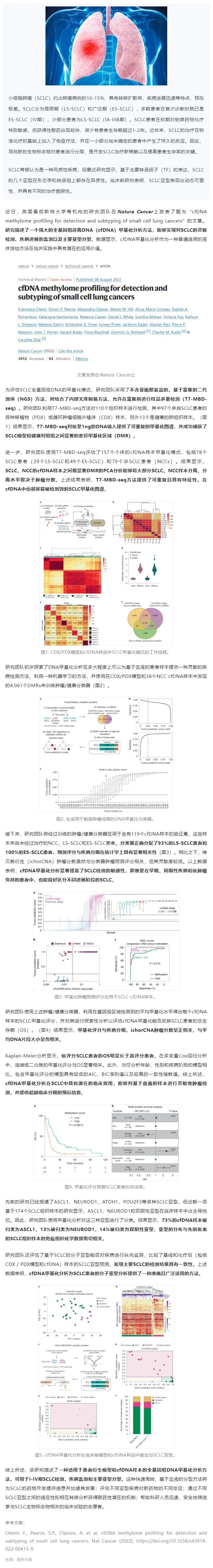 Nature 子刊 _ 全基因組 cfDNA 甲基化分析可實現小細胞肺癌的靈敏檢測、預后監測及分子分型