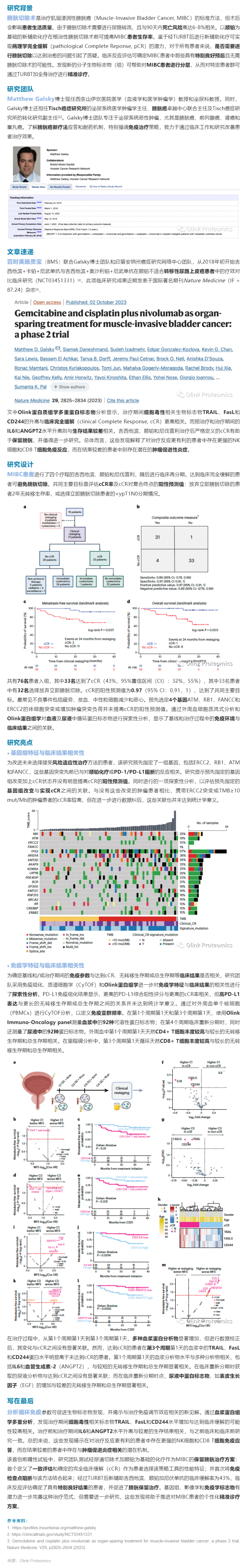 Nat Med 臨床 II 期案例 |Olink 蛋白組學助力膀胱癌患者分層以推進精準診療